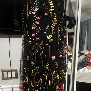Floral Embroidered Black Dress